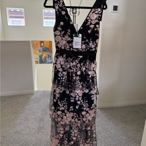 Self-Portrait Black and Pink Floral Maxi Dress (Never worn!)
